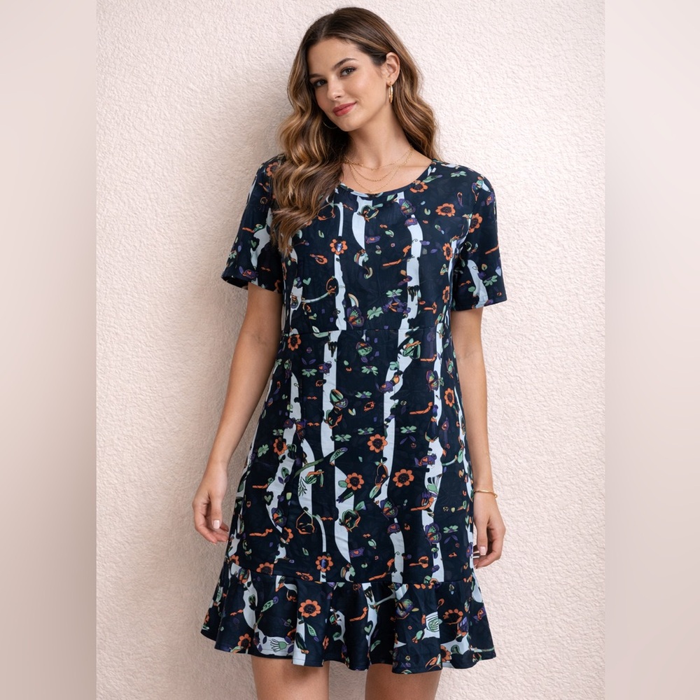 Very Berry Boutique -  Floral Navy Butterfly and Owl dress